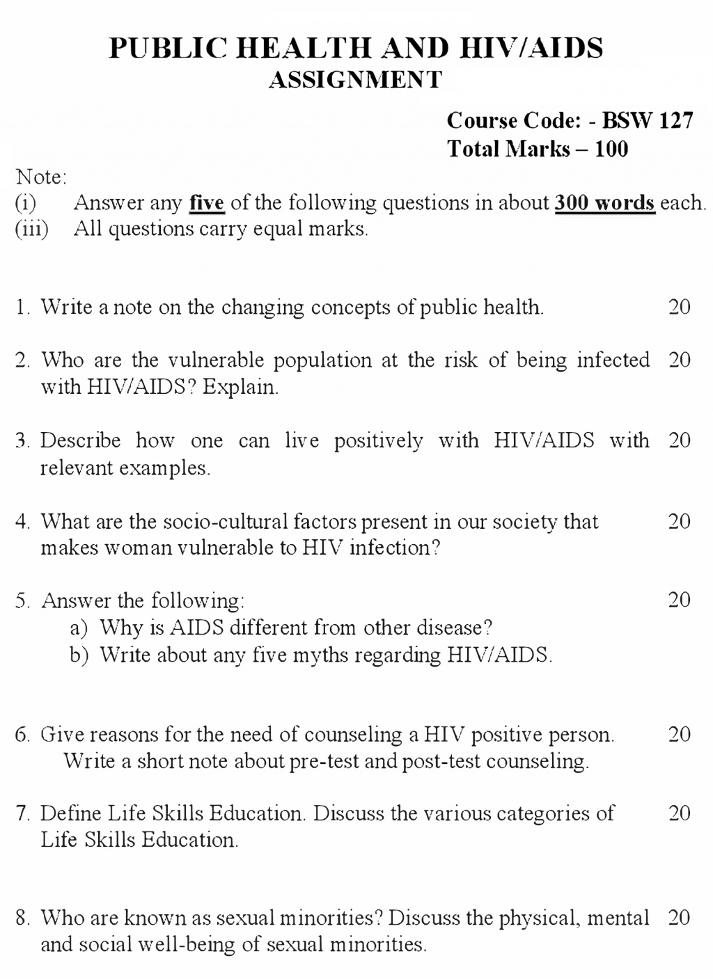 IGNOU BSW-127 - Public Health and HIV/AIDS Latest Solved Assignment-July 2022 – January 2023