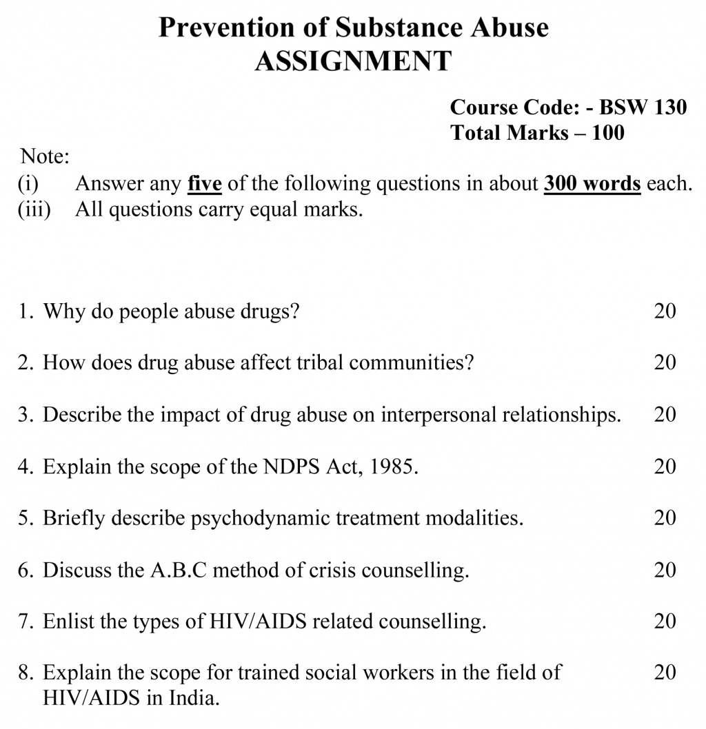 IGNOU BSW-130 - Prevention of Substance Abuse Latest Solved Assignment-July 2022 – January 2023