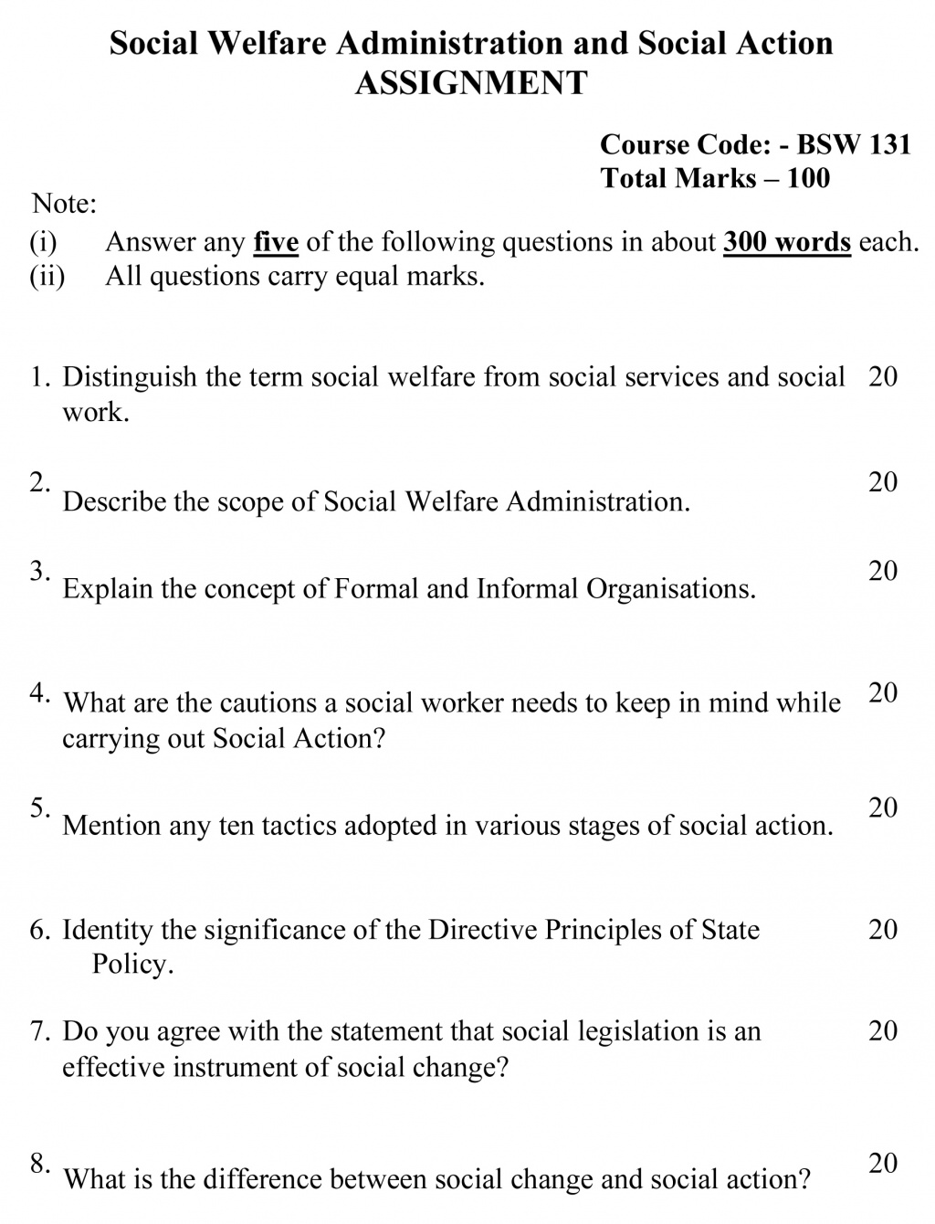 IGNOU BSW-131 - Social Welfare Administration and Social Action Latest Solved Assignment-July 2022 – January 2023