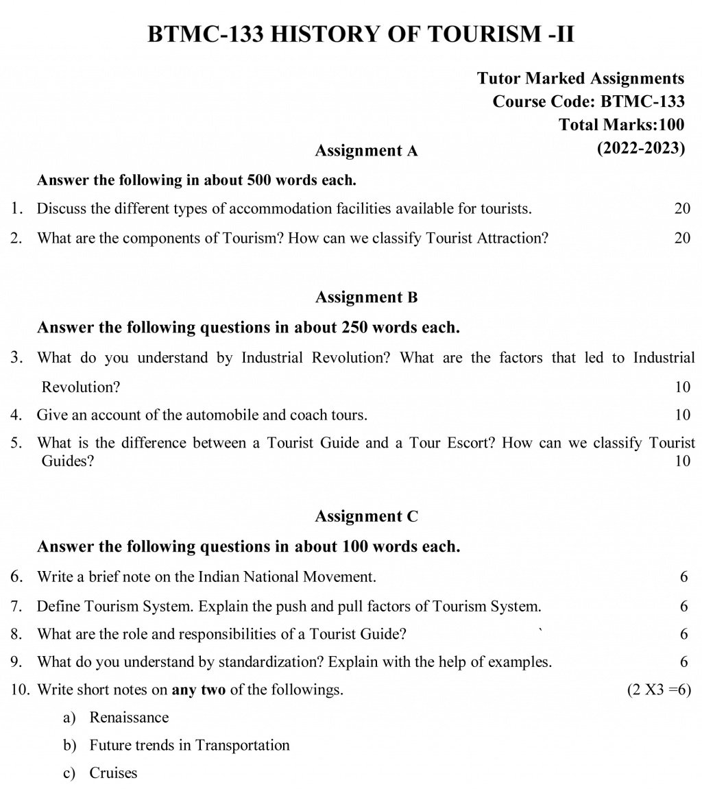 BTMC-133 - History of Tourism – II-July 2022 – January 2023