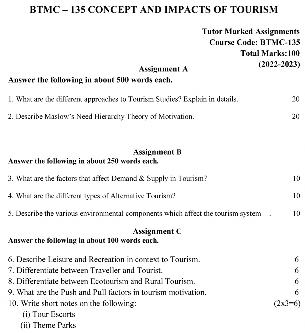 BTMC-135 - Concept and Impacts of Tourism-July 2022 – January 2023