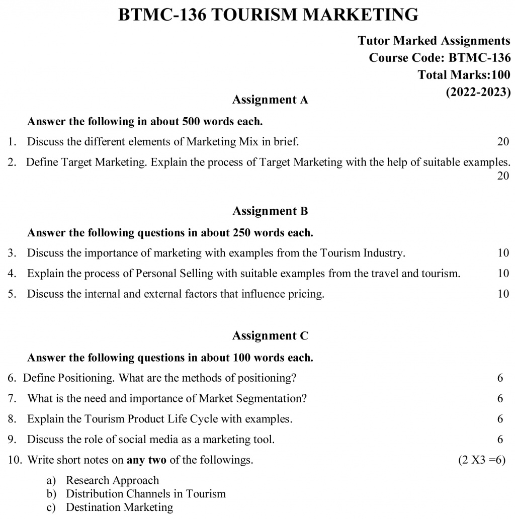 BTMC-136 - Tourism Marketing-July 2022 – January 2023