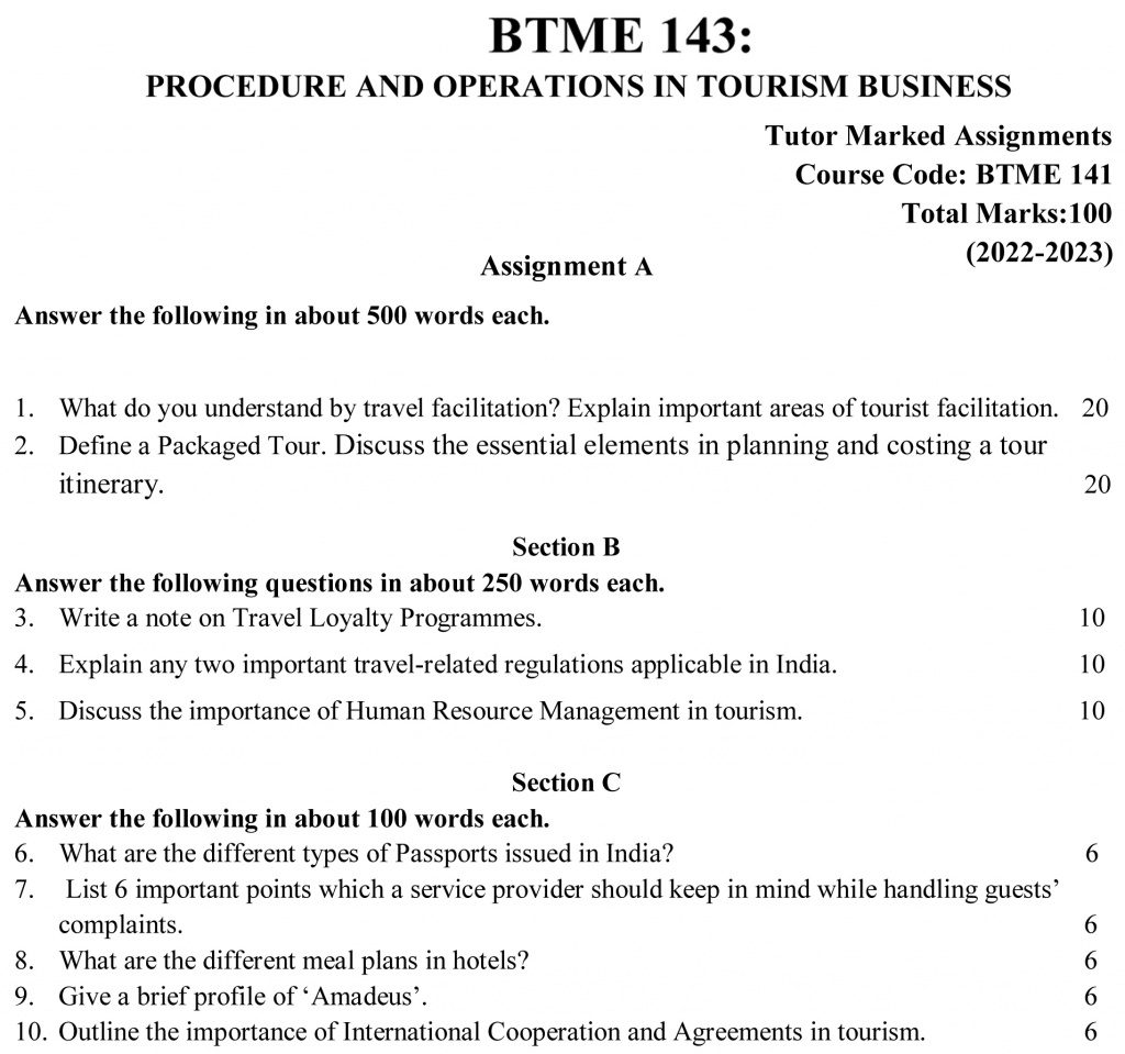 BTME-143 - Procedure and Operations in the Tourism Business-July 2022 – January 2023