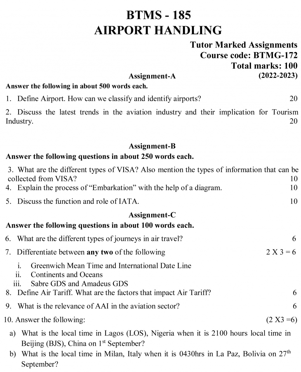  BTMS-185 - Airport Handling-July 2022 – January 2023