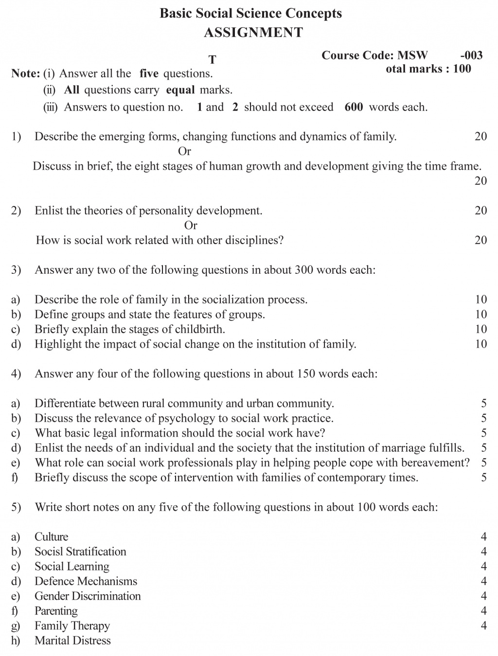 MSW-03 - Basic Social Science Concepts-July 2022 - January 2023