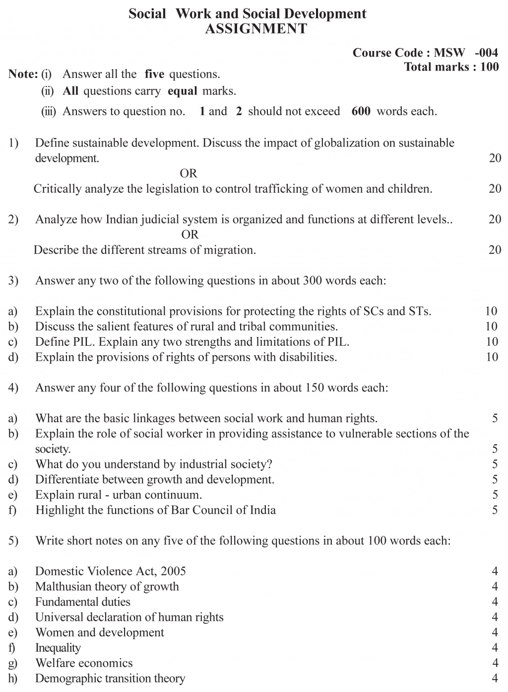 MSW-04 - Social Work and Social Development-July 2022 - January 2023