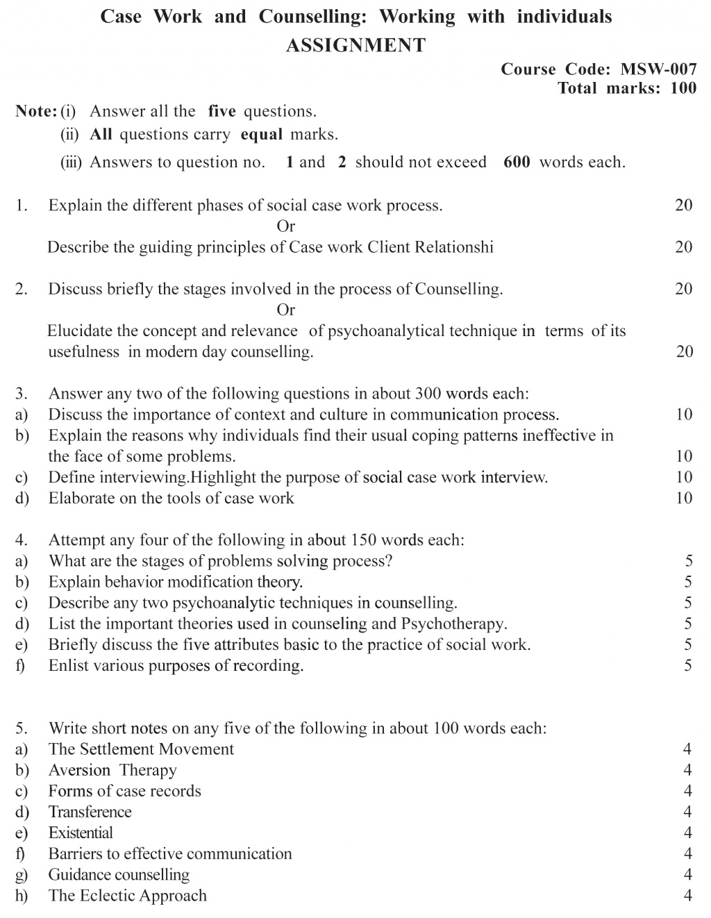 IGNOU MSW-07 - Case work and Counselling: Working with Individuals, Latest Solved Assignment-July 2022 – January 2023