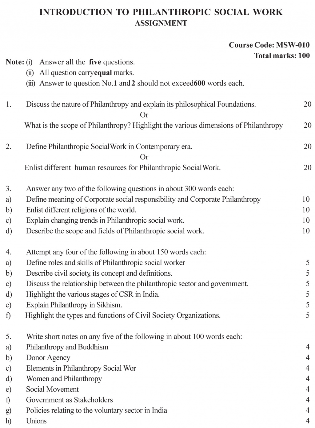 IGNOU MSW-10 - Introduction to Philanthropic Social Work, Latest Solved Assignment-July 2022 – January 2023