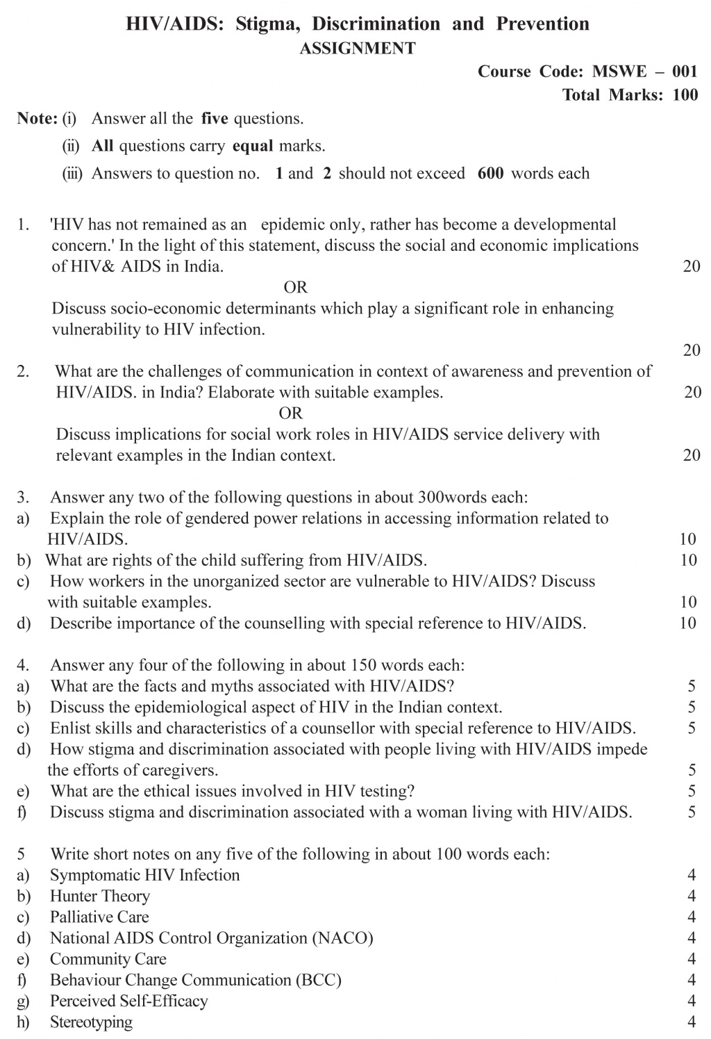 IGNOU MSWE-01 - HIV/AIDS: Stigma, Discrimination and Prevention, Latest Solved Assignment-July 2022 – January 2023