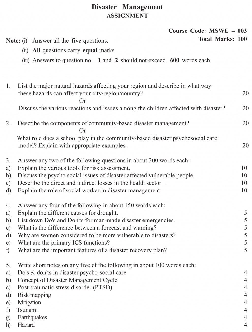 IGNOU MSWE-03 - Disaster Management, Latest Solved Assignment-July 2022 – January 2023