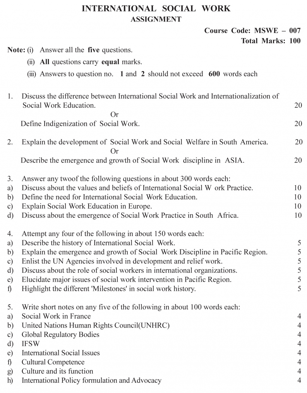 IGNOU MSWE-07 - International Social Work, Latest Solved Assignment-July 2022 – January 2023