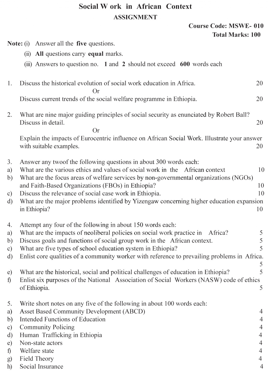IGNOU MSWE-10 - Social Work in African Context, Latest Solved Assignment-July 2022 – January 2023