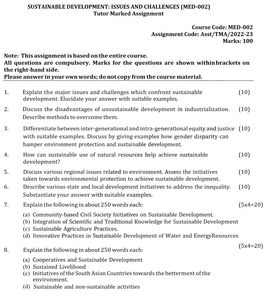 IGNOU MED-02 - Sustainable Development: Issues and Challenges Latest Solved Assignment-July 2022 – January 2023