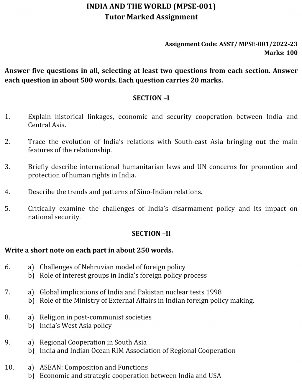 IGNOU MPSE-01 - India and the World Latest Solved Assignment-July 2022 – January 2023