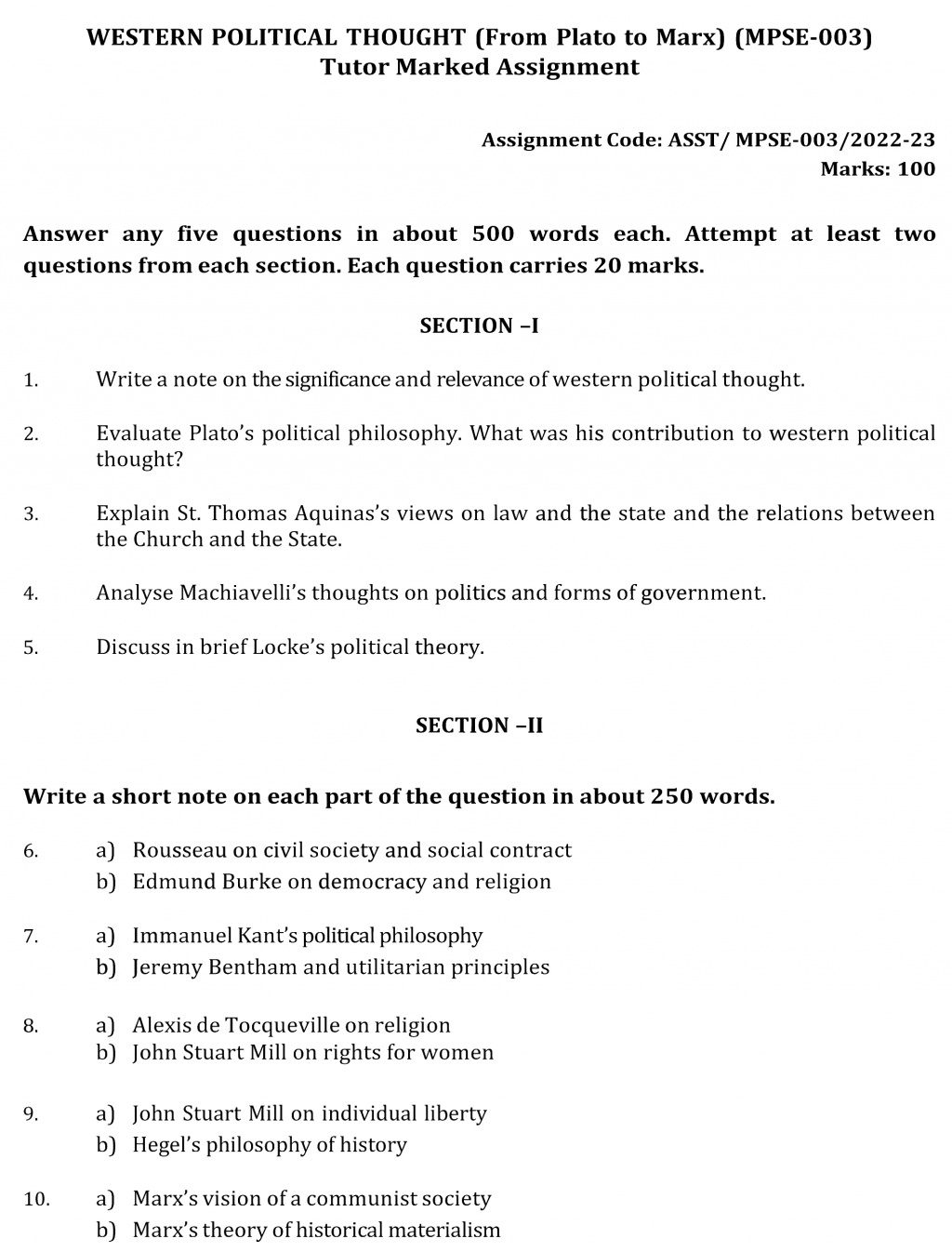 IGNOU MPSE-03 - Western Political Thought Latest Solved Assignment-July 2022 – January 2023