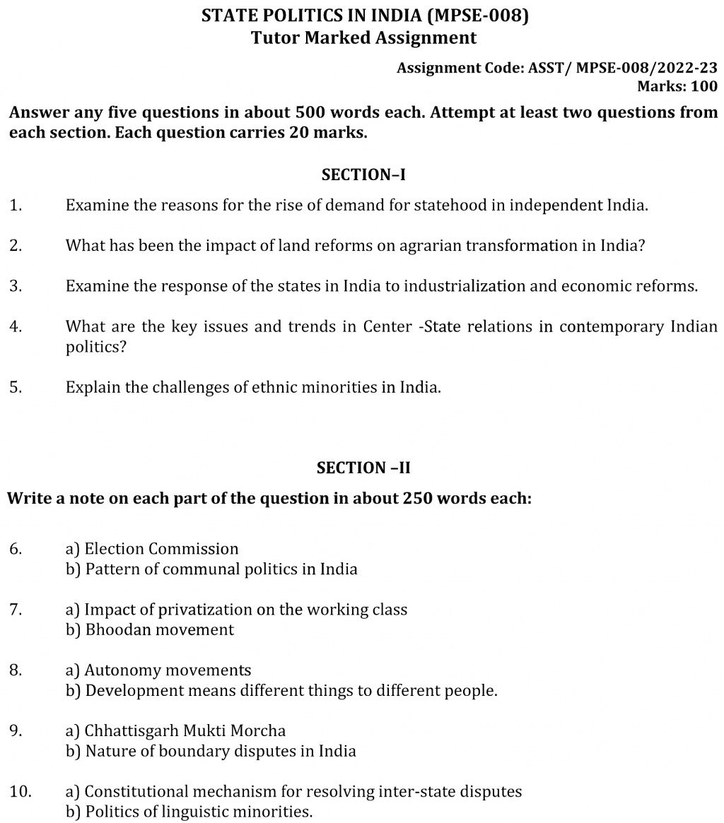 IGNOU MPSE-08 - State Politics in India Latest Solved Assignment-July 2022 – January 2023