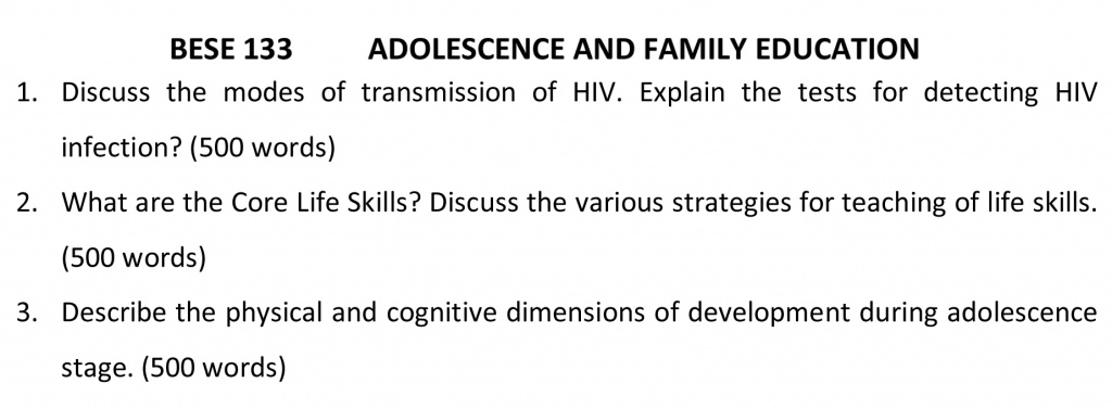 BESE-133 - Adolescence and Family Education-January 2022