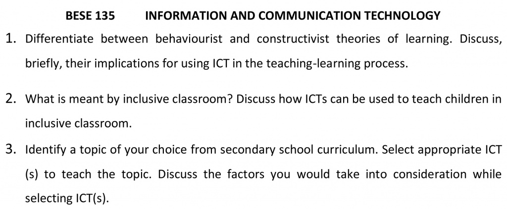 BESE-135 - Information and Communication Technology-January 2022