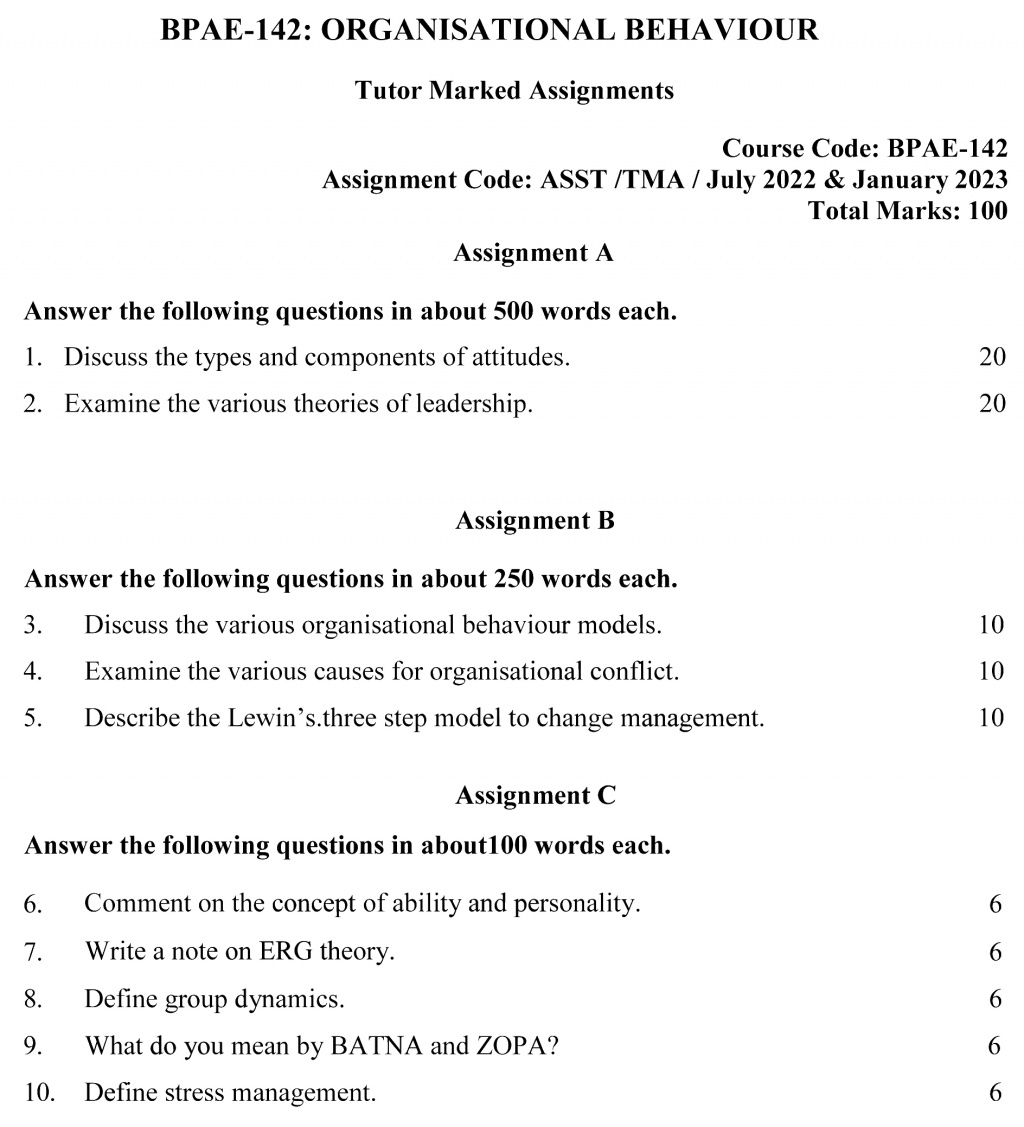 IGNOU BPAE-142 - Organisational Behaviour, Latest Solved Assignment -July 2022 – January 2023