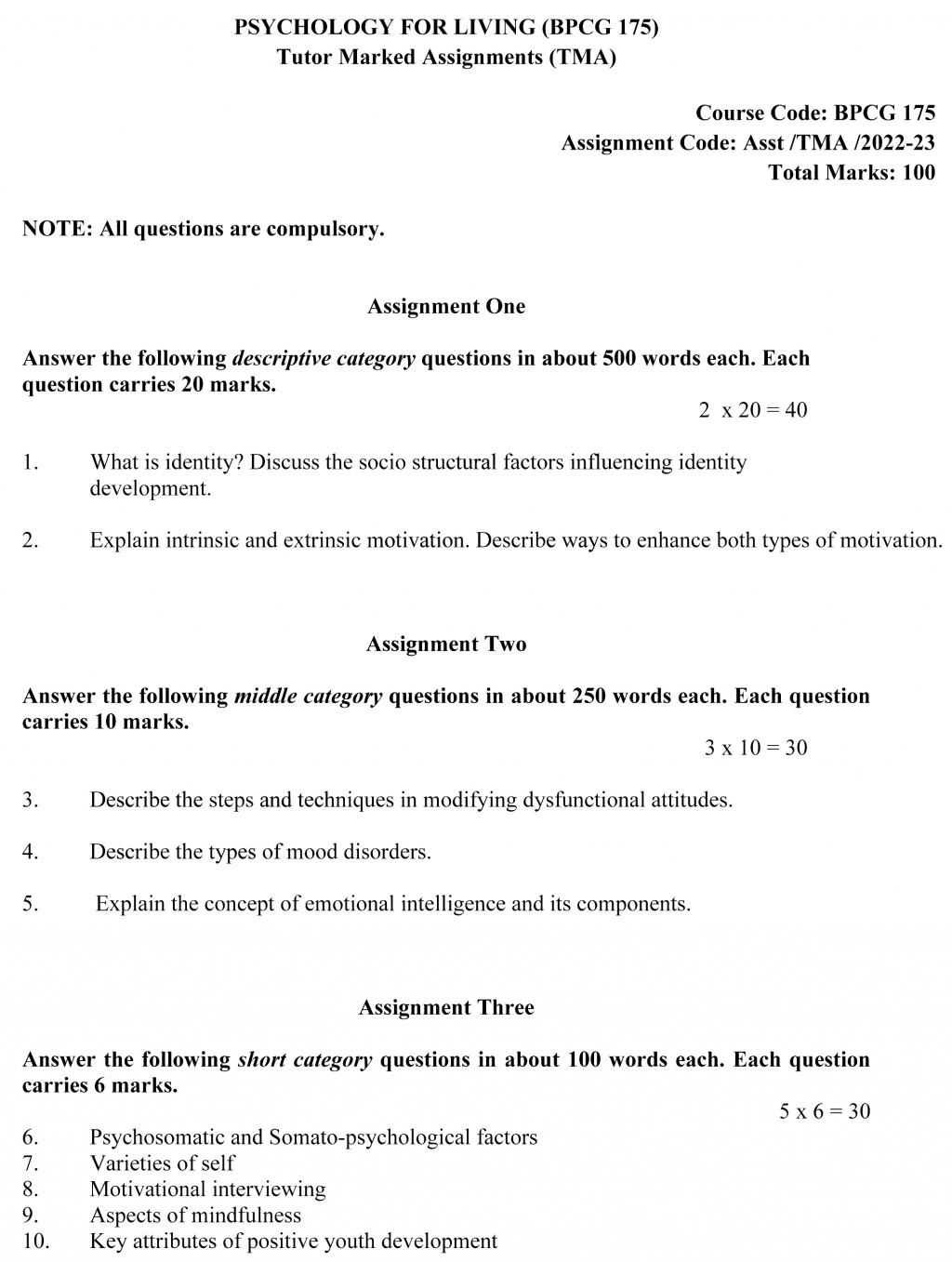 IGNOU BPCG-175 - Psychology for Living, Latest Solved Assignment-July 2022 – January 2023