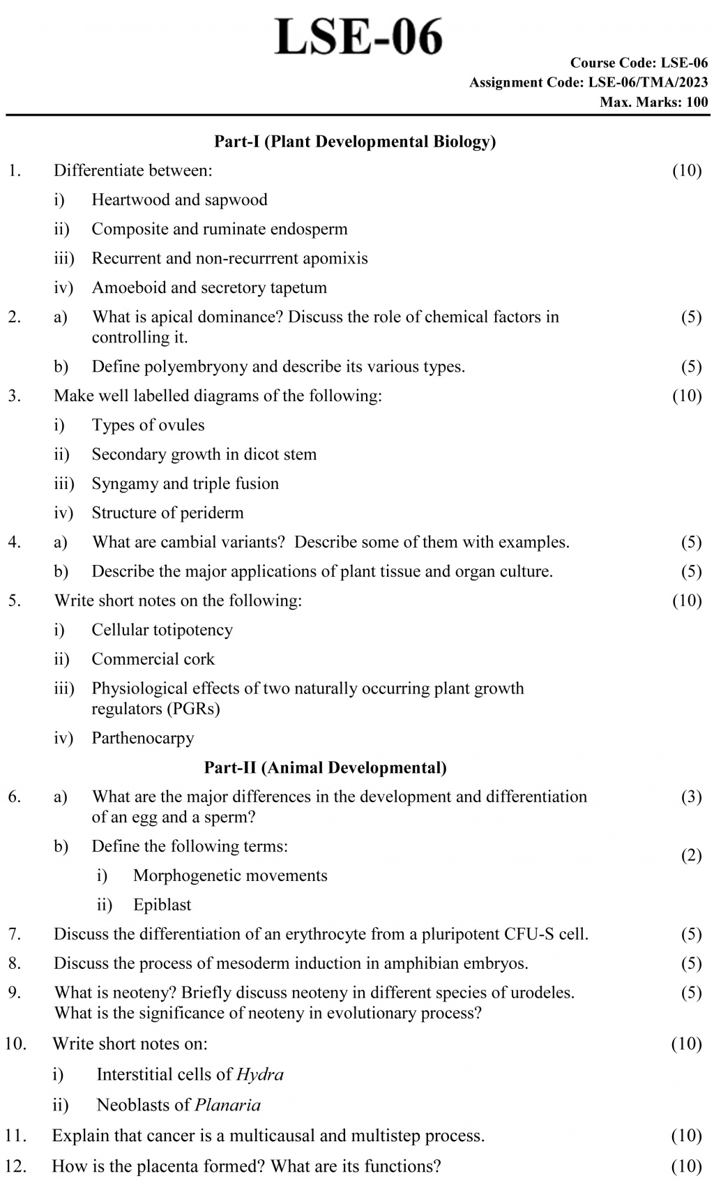 IGNOU LSE-06 - Developmental Biology, Latest Solved Assignment-January 2023 - December 2023