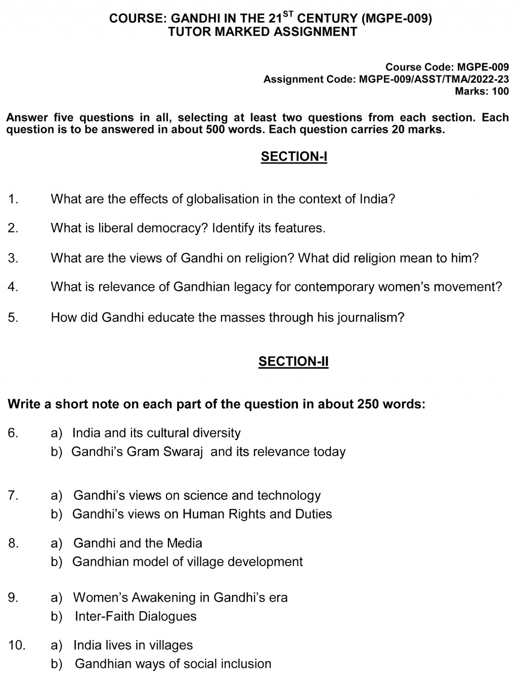 IGNOU MGPE-09 - Gandhi in the 21st Century Latest Solved Assignment-July 2022 – January 2023