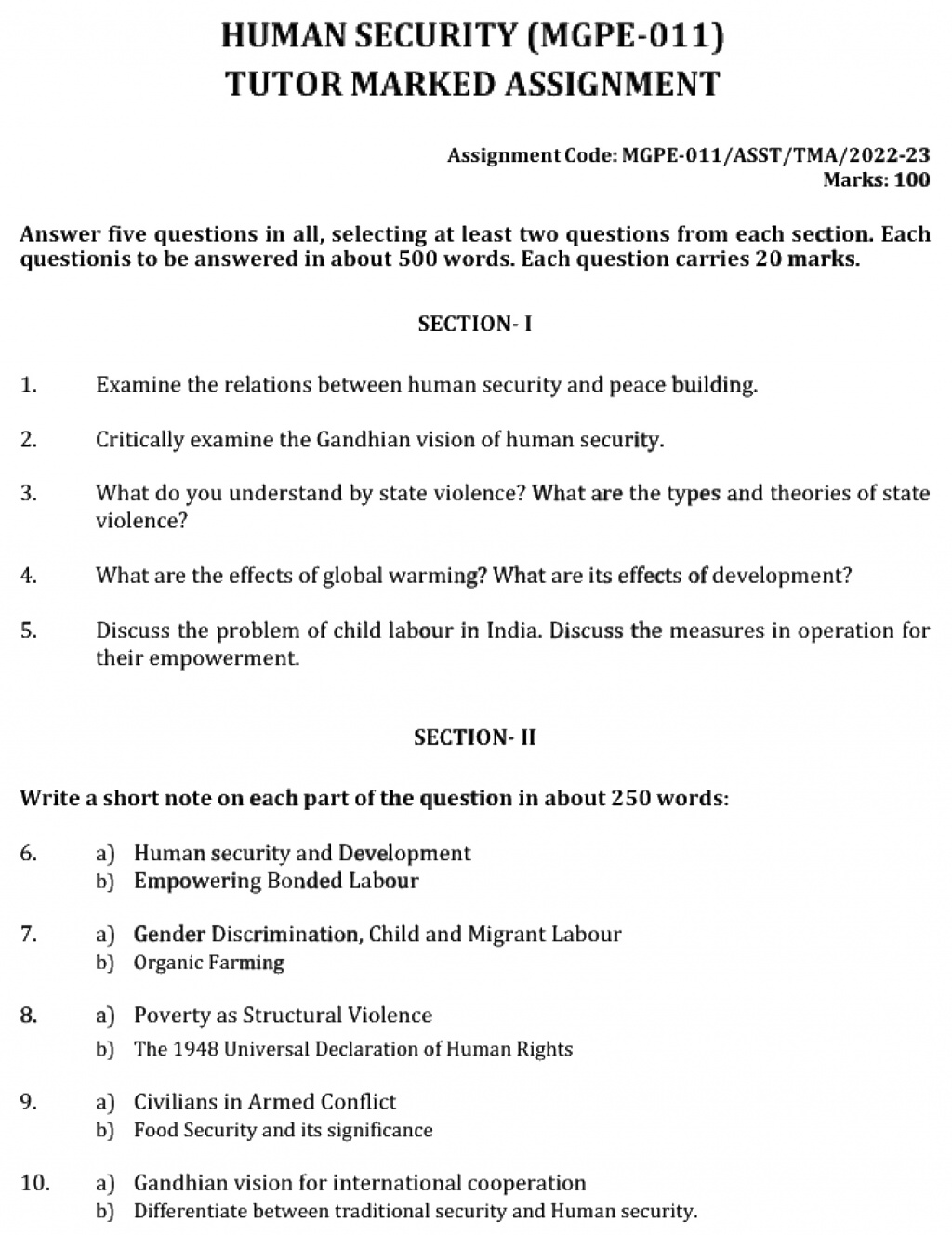 IGNOU MGPE-11 - Human Security Latest Solved Assignment-July 2022 – January 2023