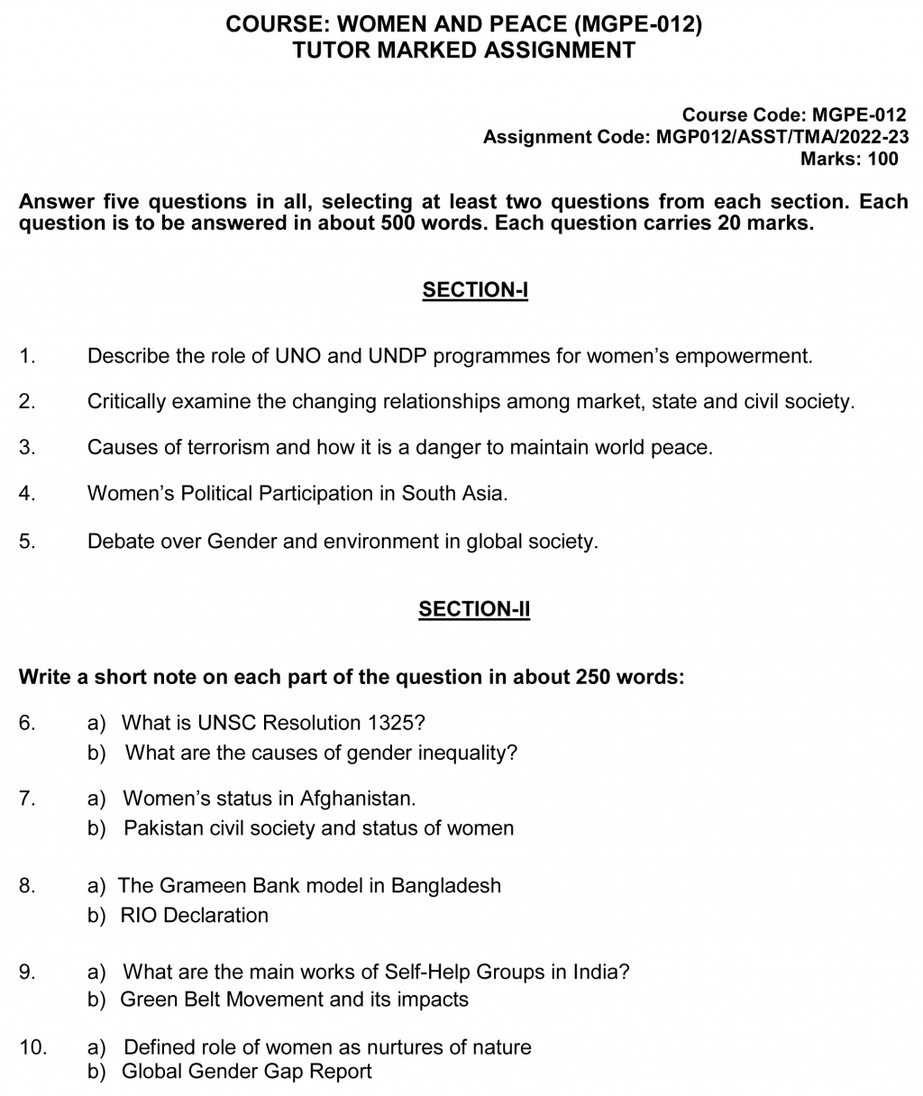 IGNOU MGPE-12 - Women and Peace Latest Solved Assignment-July 2022 – January 2023