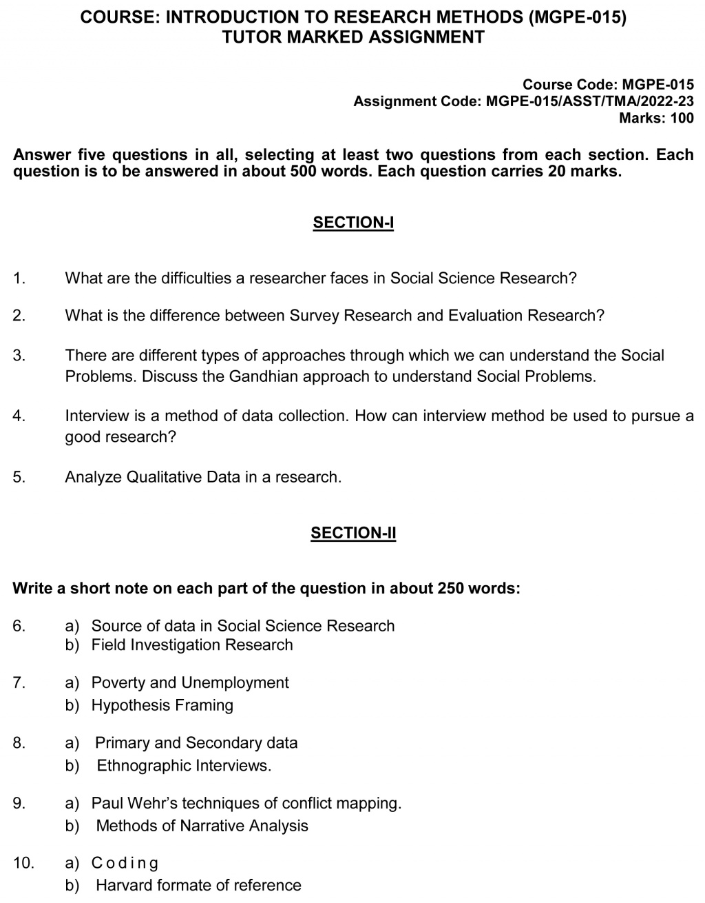 IGNOU MGPE-15 - Introduction to Research Methods Latest Solved Assignment-July 2022 – January 2023