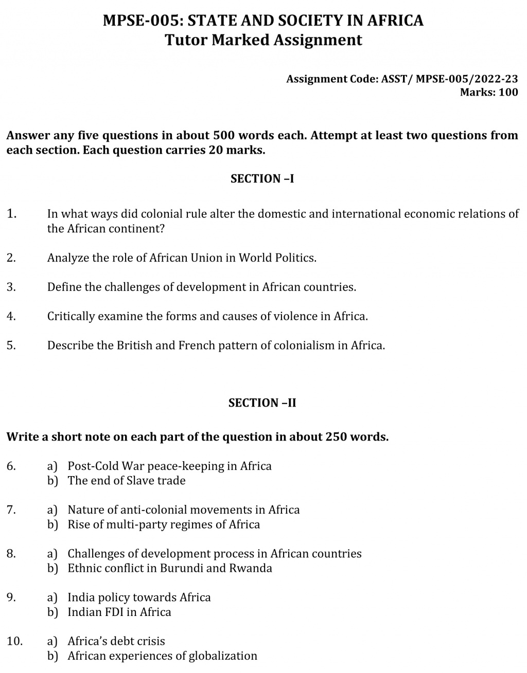 IGNOU MPSE-05 - State and Society in Africa Latest Solved Assignment-July 2022 – January 2023