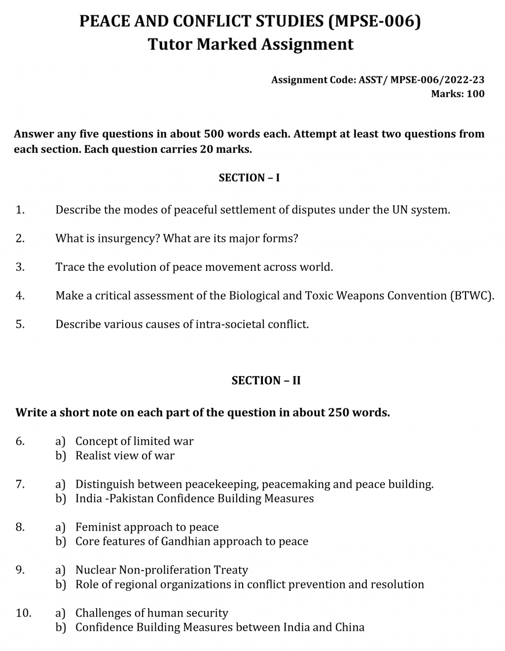 IGNOU MPSE-06 - Peace and Conflict Studies Latest Solved Assignment-July 2022 – January 2023