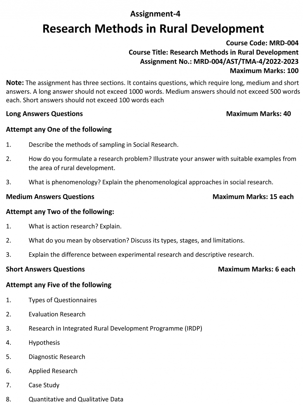 IGNOU MRD-04 - Research Methods in Rural Development Latest Solved Assignment-July 2022 – January 2023