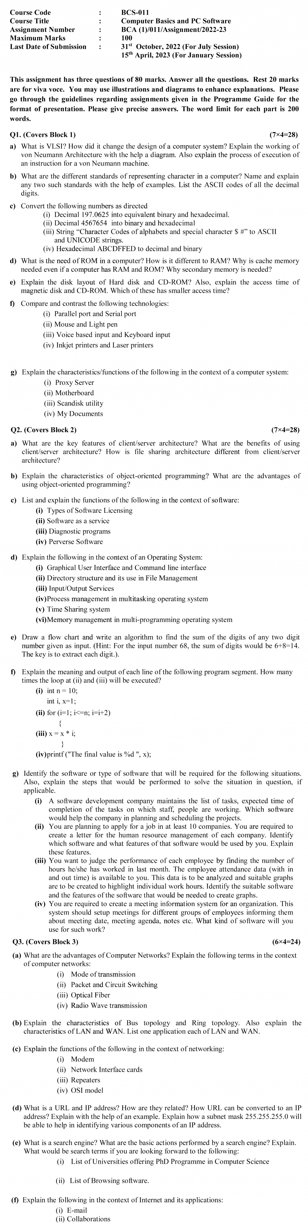 IGNOU BCS-11 - Computer Basics and PC Software, Latest Solved Assignment-July 2022 – January 2023