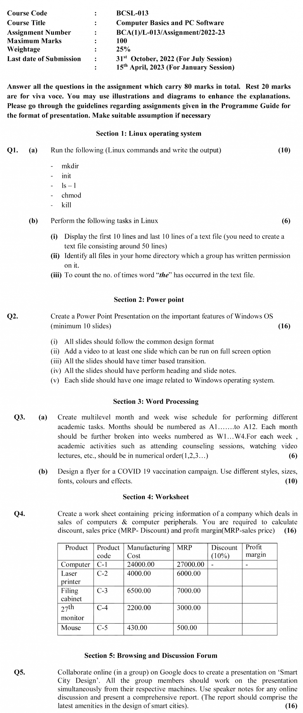 IGNOU BCSL-13 - Computer Basics and PC Software Lab, Latest Solved Assignment-July 2022 – January 2023