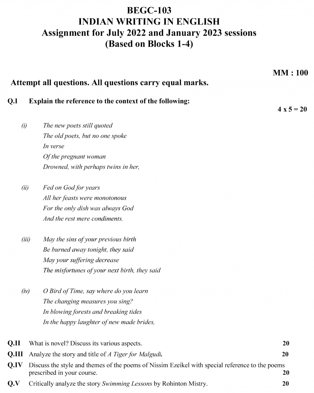 IGNOU BEGC-103 - Indian Writing in English, Latest Solved Assignment -July 2022 – January 2023