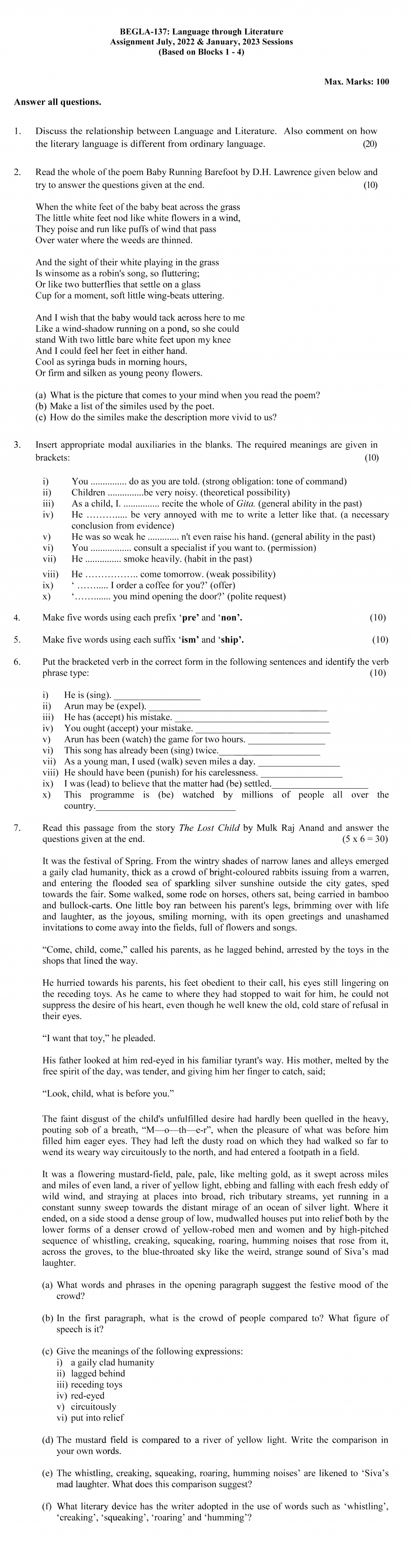 BEGLA-137 - Language Through Literature-July 2022 – January 2023