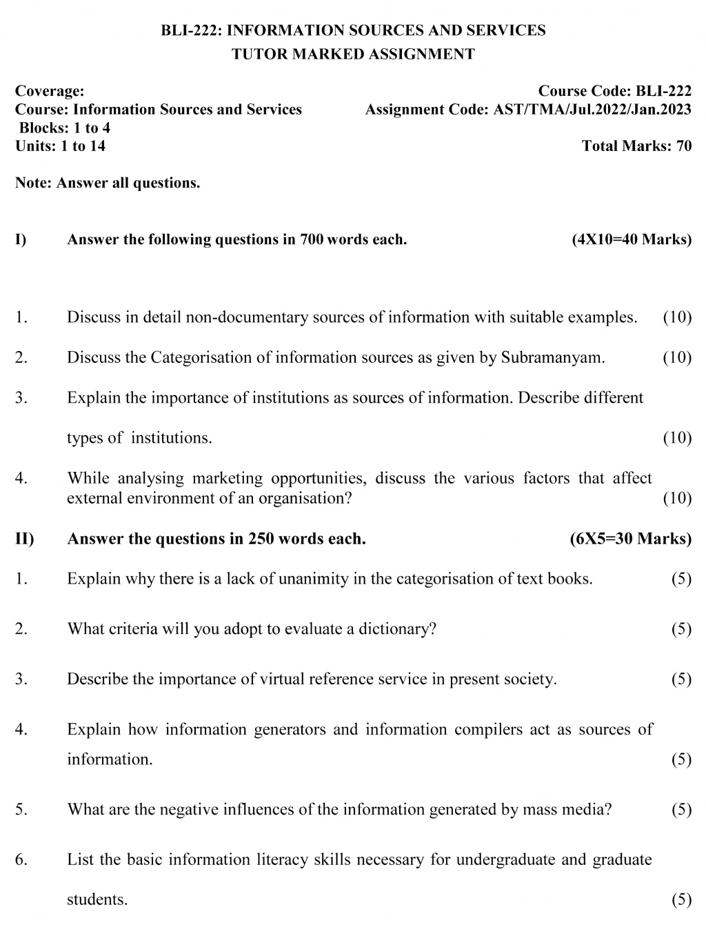 IGNOU BLI-222 - Information Sources and Services, Latest Solved Assignment-July 2022 – January 2023