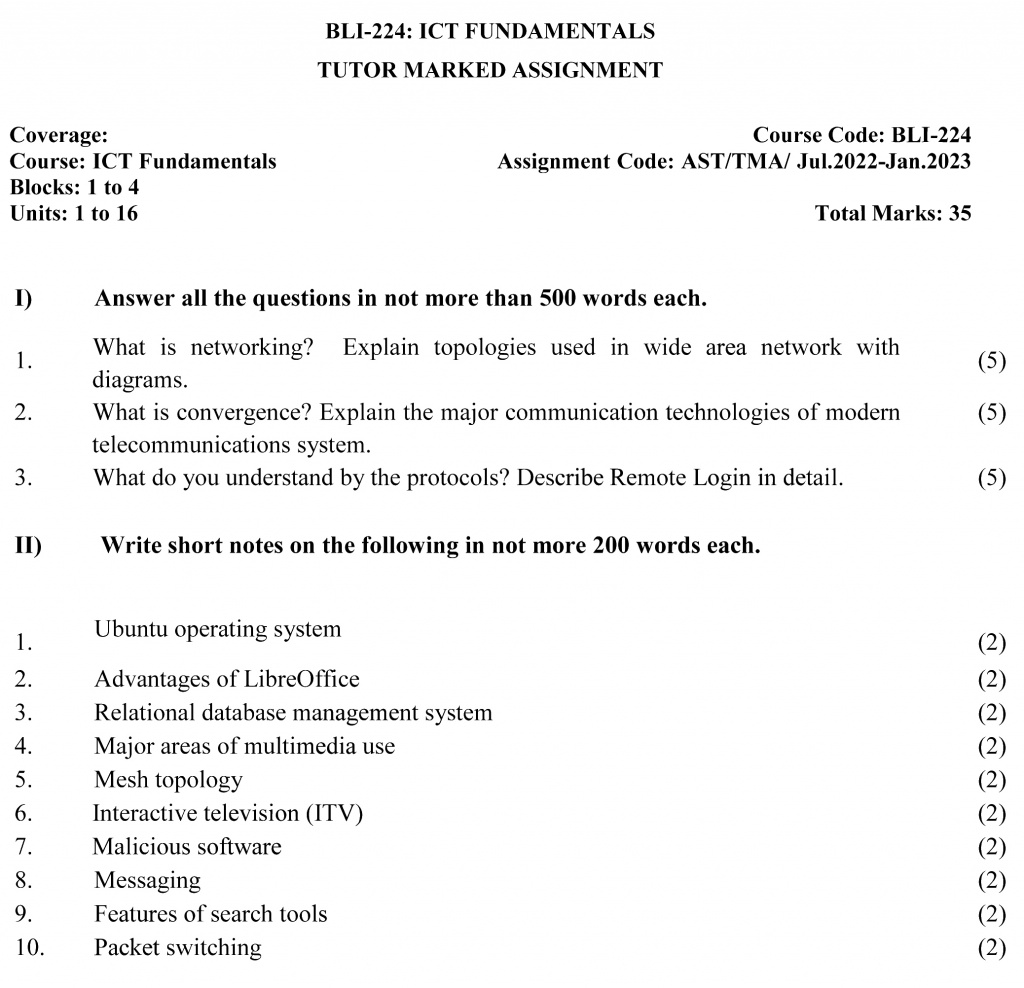 IGNOU BLI-224 - ICT Fundamentals, Latest Solved Assignment-July 2022 – January 2023