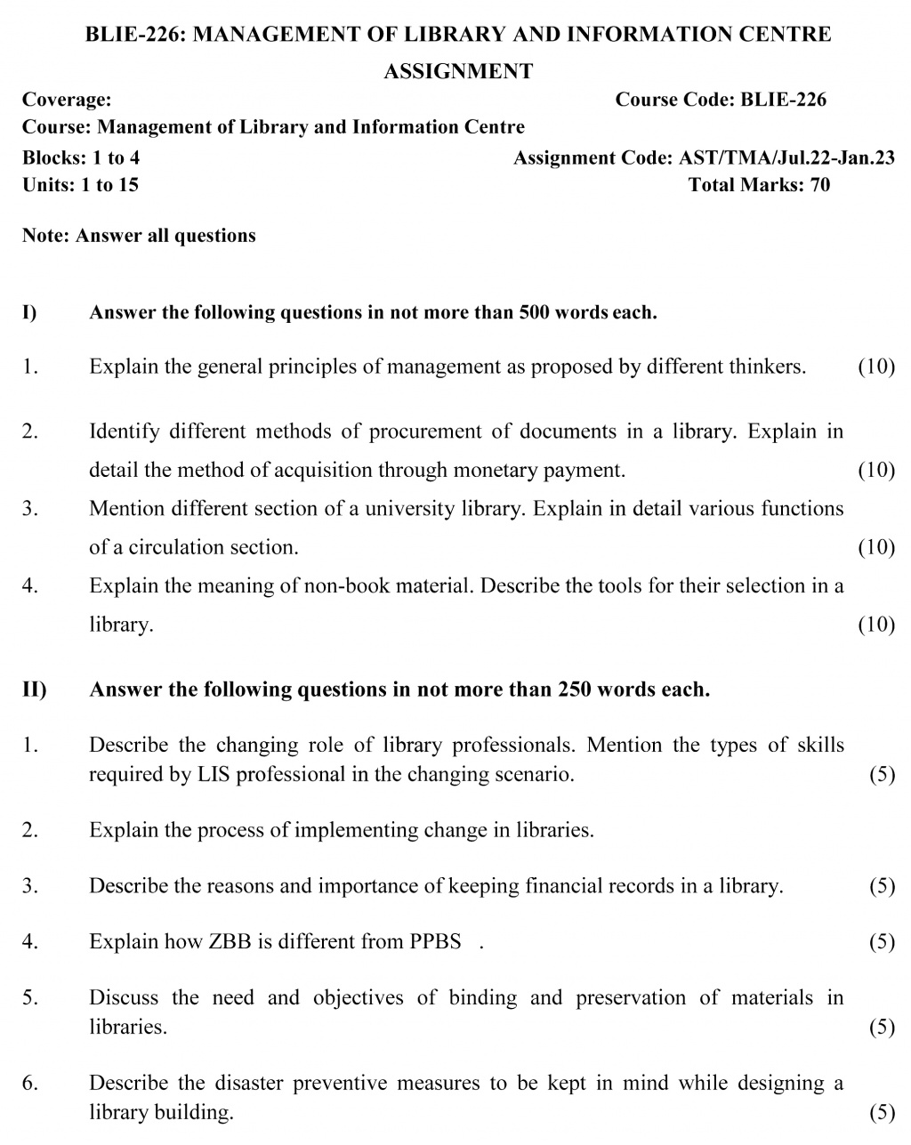 IGNOU BLIE-226 - Management of Library and Information Centre, Latest Solved Assignment -July 2022 – January 2023