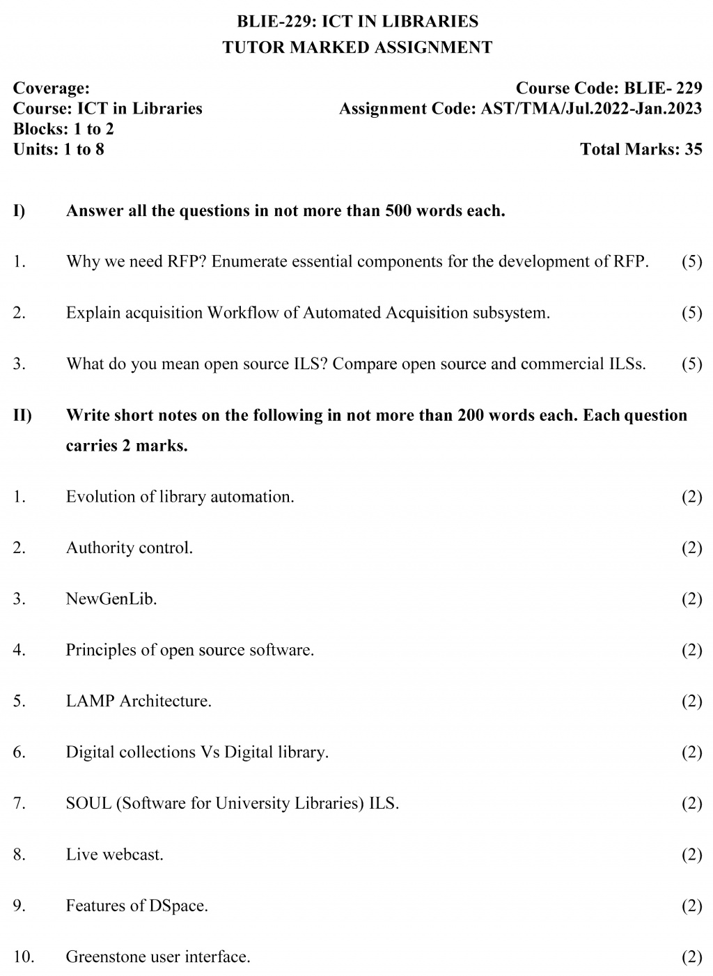 IGNOU BLIE-229 - ICT in Libraries, Latest Solved Assignment-July 2022 – January 2023