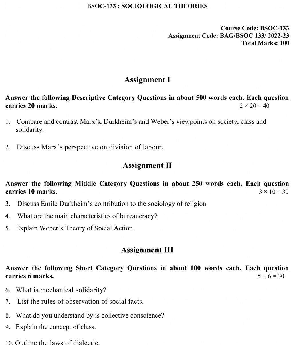 IGNOU BSOC-133 - Sociological Theories, Latest Solved Assignment -July 2022 – January 2023