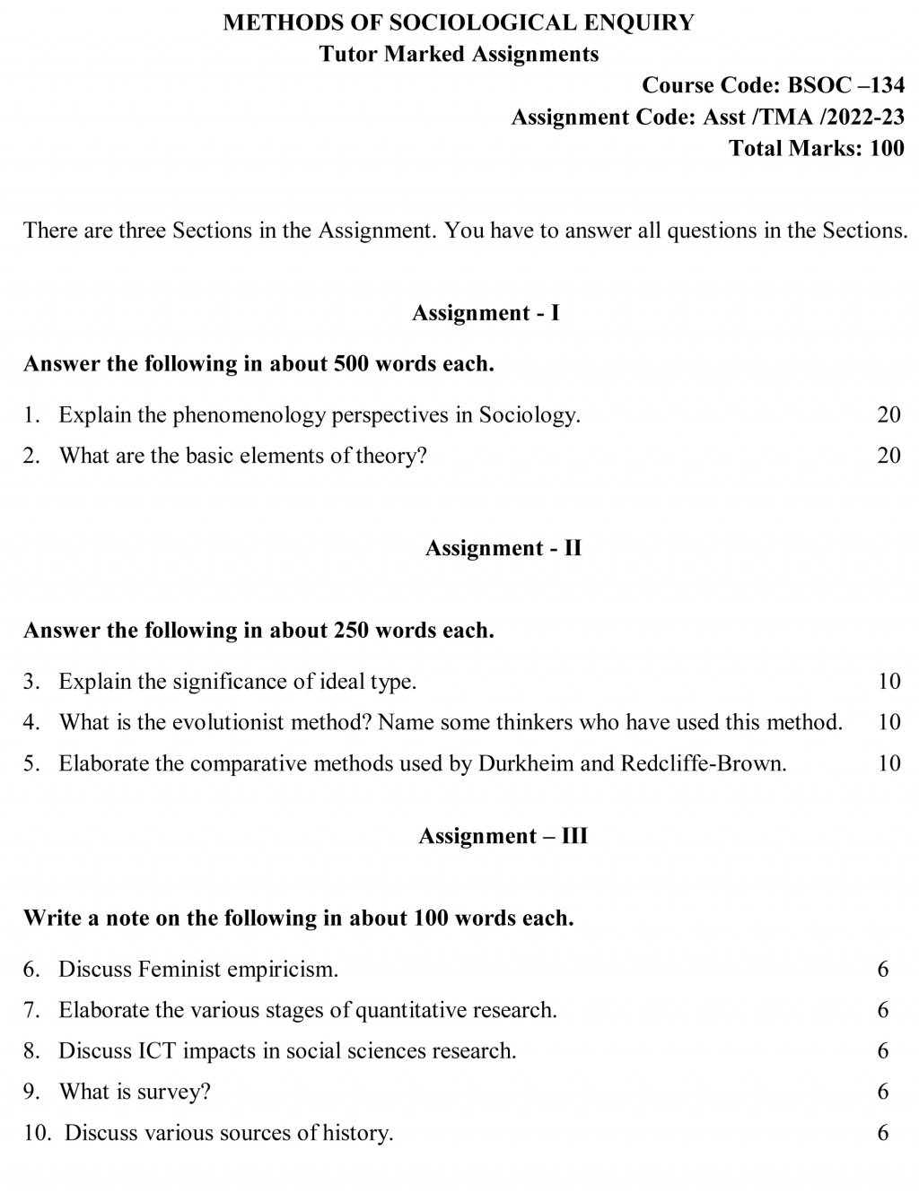 IGNOU BSOC-134 - Methods of Sociological Enquiry, Latest Solved Assignment-July 2022 – January 2023