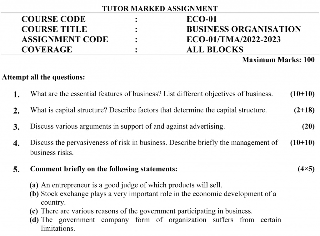 ECO-01 - Business Organization-July 2022 – January 2023