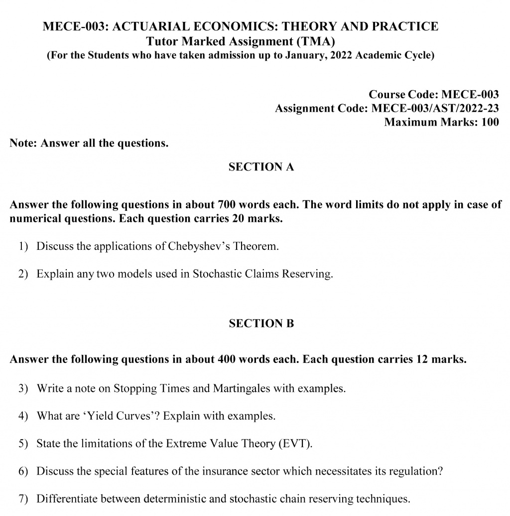 IGNOU MECE-03 - Actuarial Economics: Theory and Practice Latest Solved Assignment-July 2022 – January 2023