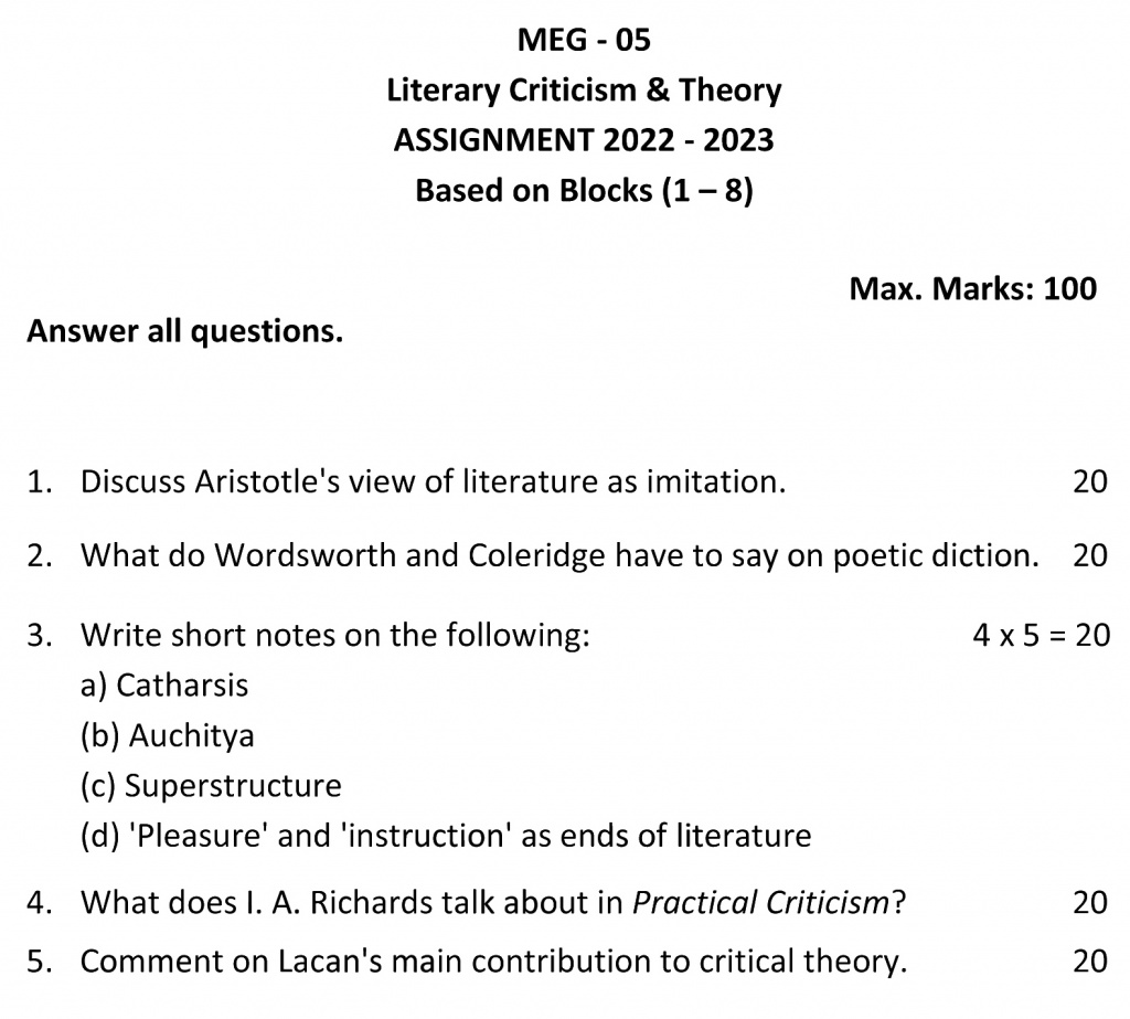 IGNOU MEG-05 - Literary Criticism and Theory-July 2022 – January 2023