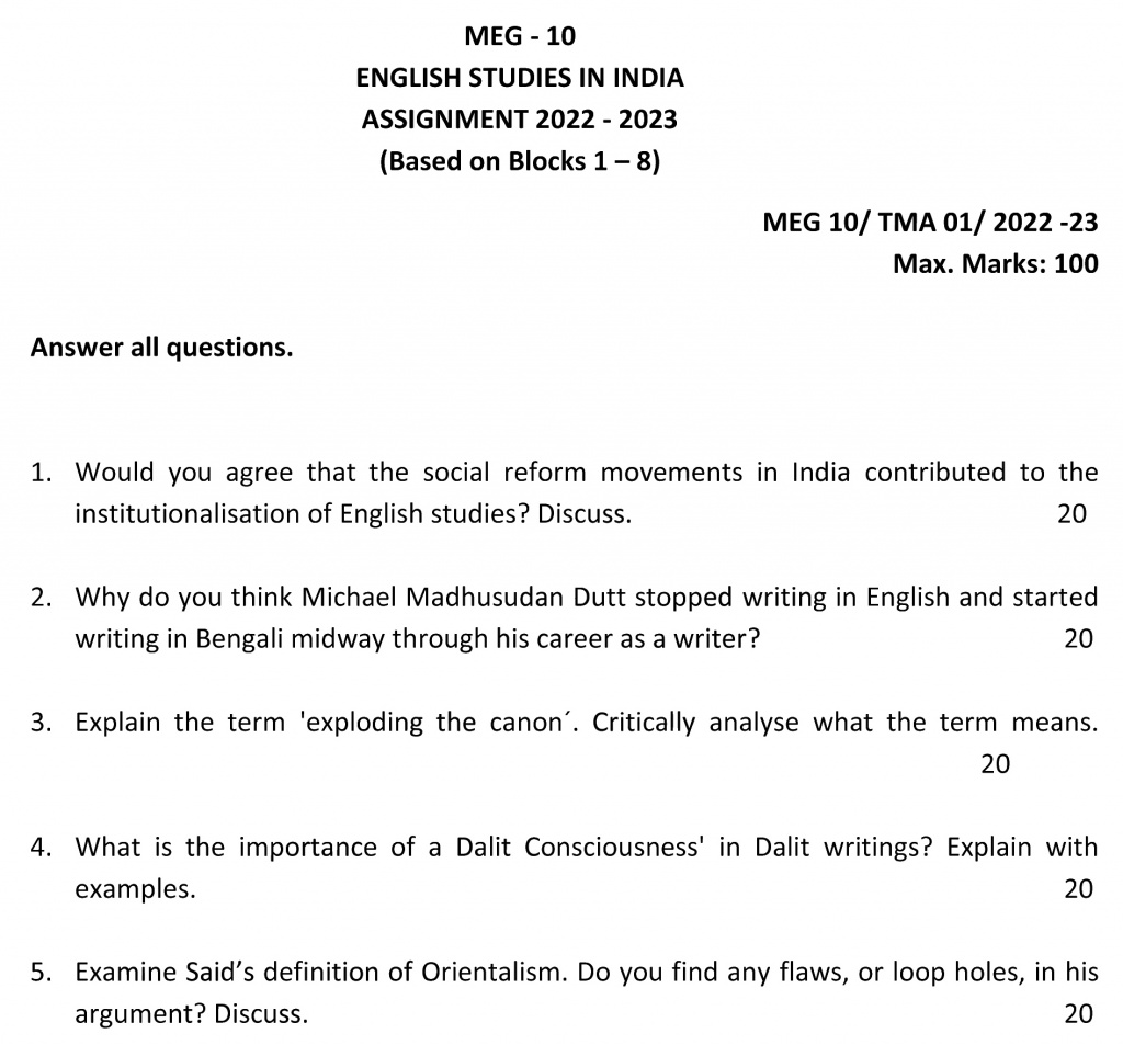 IGNOU MEG-10 - English Studies in India Latest Solved Assignment-July 2022 – January 2023