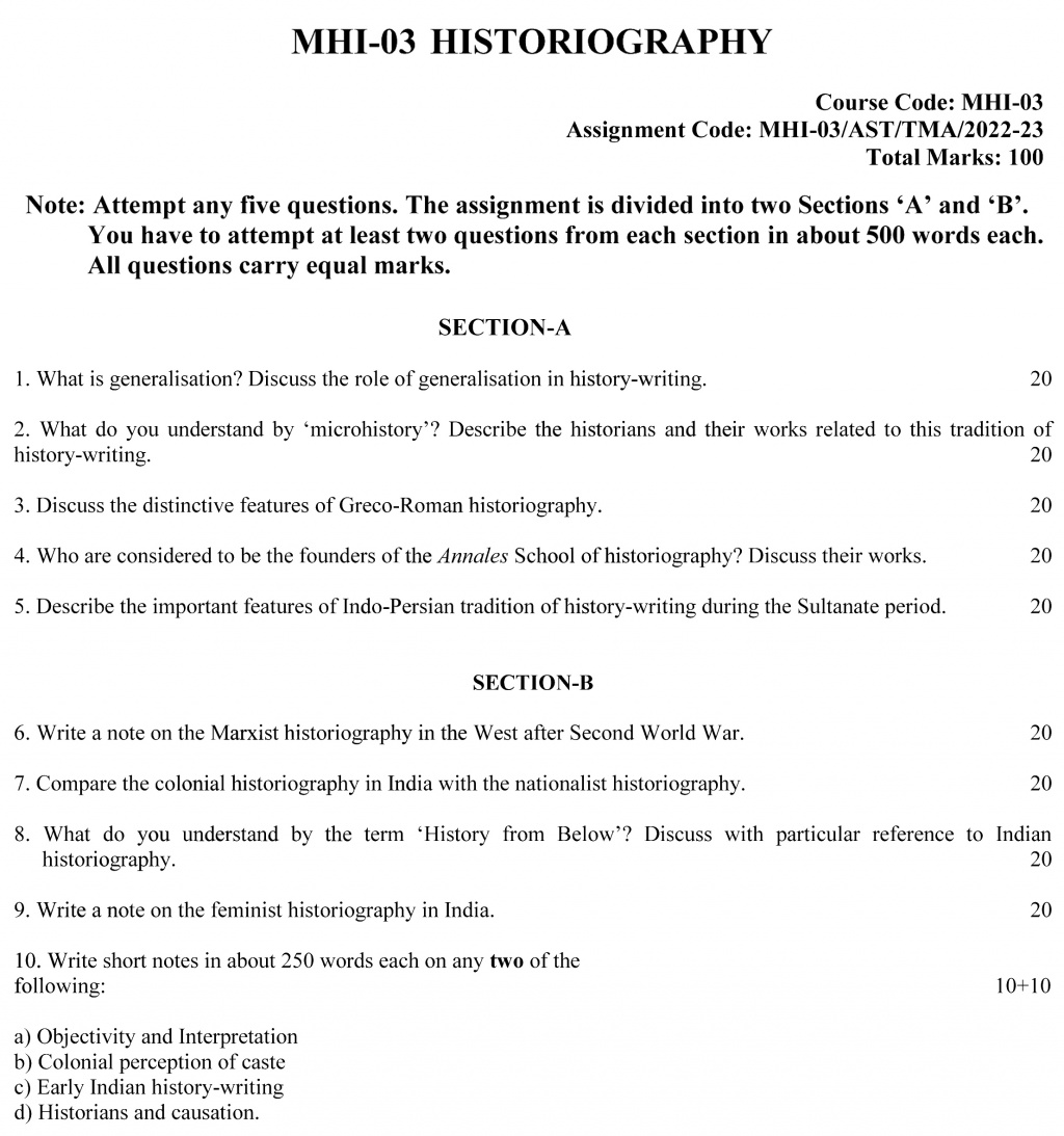 IGNOU MHI-03 - Historiography Latest Solved Assignment-July 2022 – January 2023