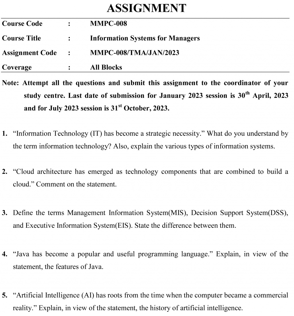 IGNOU MMPC-08 - Information Systems for Managers, Latest Solved Assignment-January 2023 - July 2023