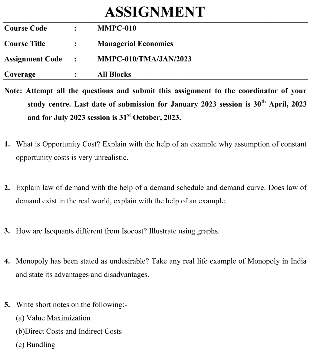 IGNOU MMPC-10 - Managerial Economics Latest Solved Assignment-January 2023 - July 2023