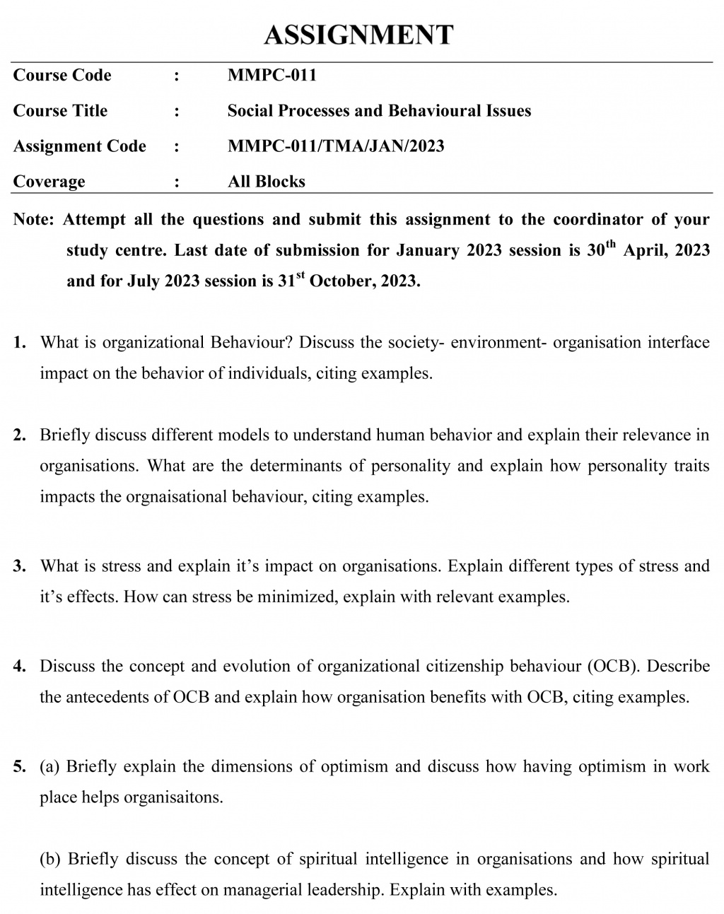 IGNOU MMPC-11 - Social Processes and Behavioural Issues Latest Solved Assignment-January 2023 - July 2023